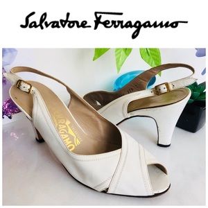 White Salvatore Ferragamo Peeptoe slingbacks Sz 7